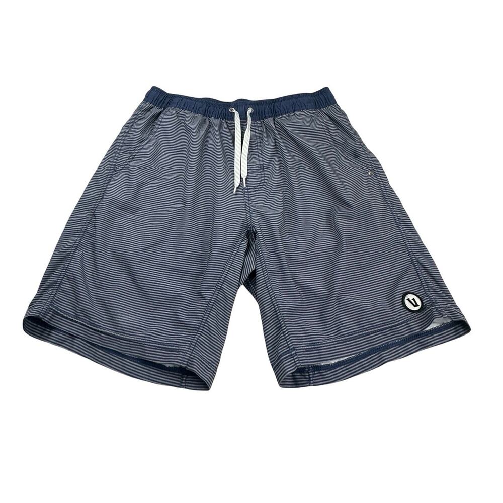 Vuori V302 Mens Kore Shorts Sz Large Blue Striped Athletic Lined Drawstring